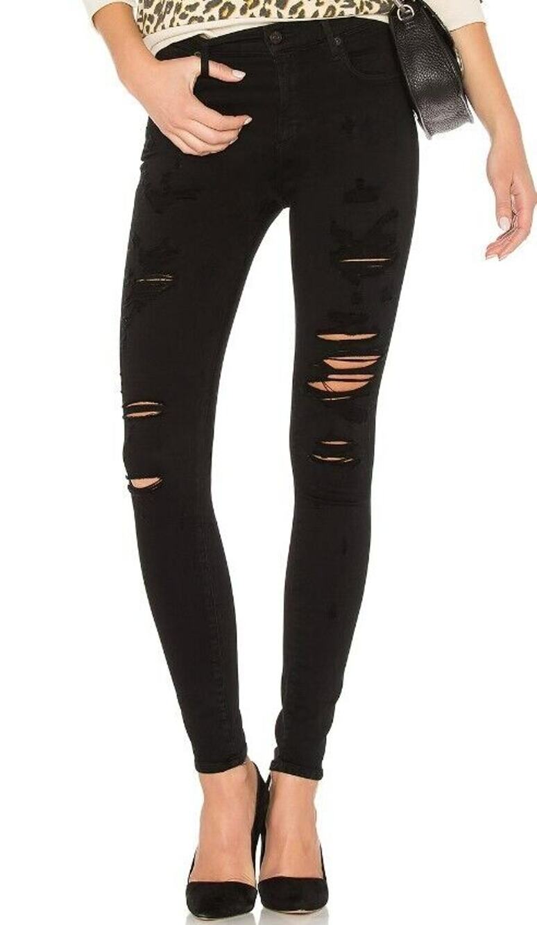 Agolde Black Jeans Women 26 High Waisted Jeans Skinny Revolve Distressed Stretch